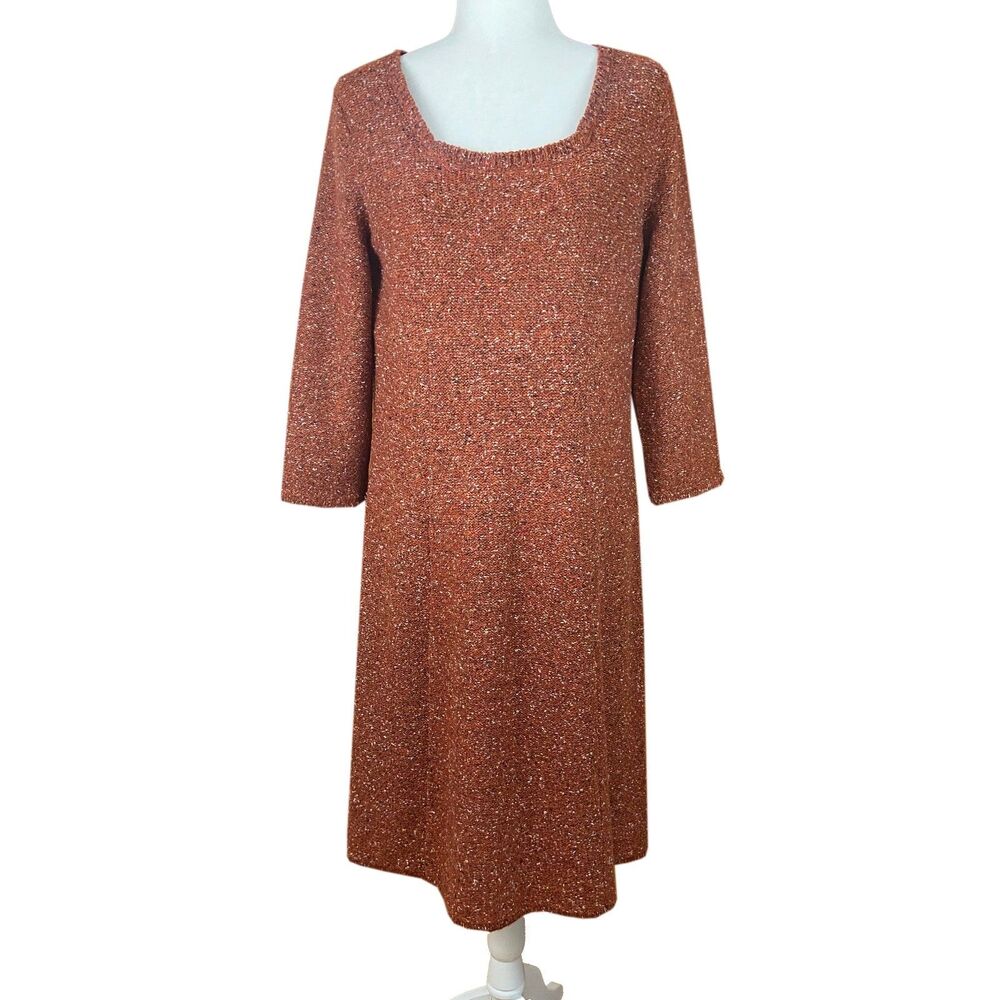 The Territory Ahead Knit Shift Dress Size L Rust Marled Cotton Wool 3/4 Sleeves